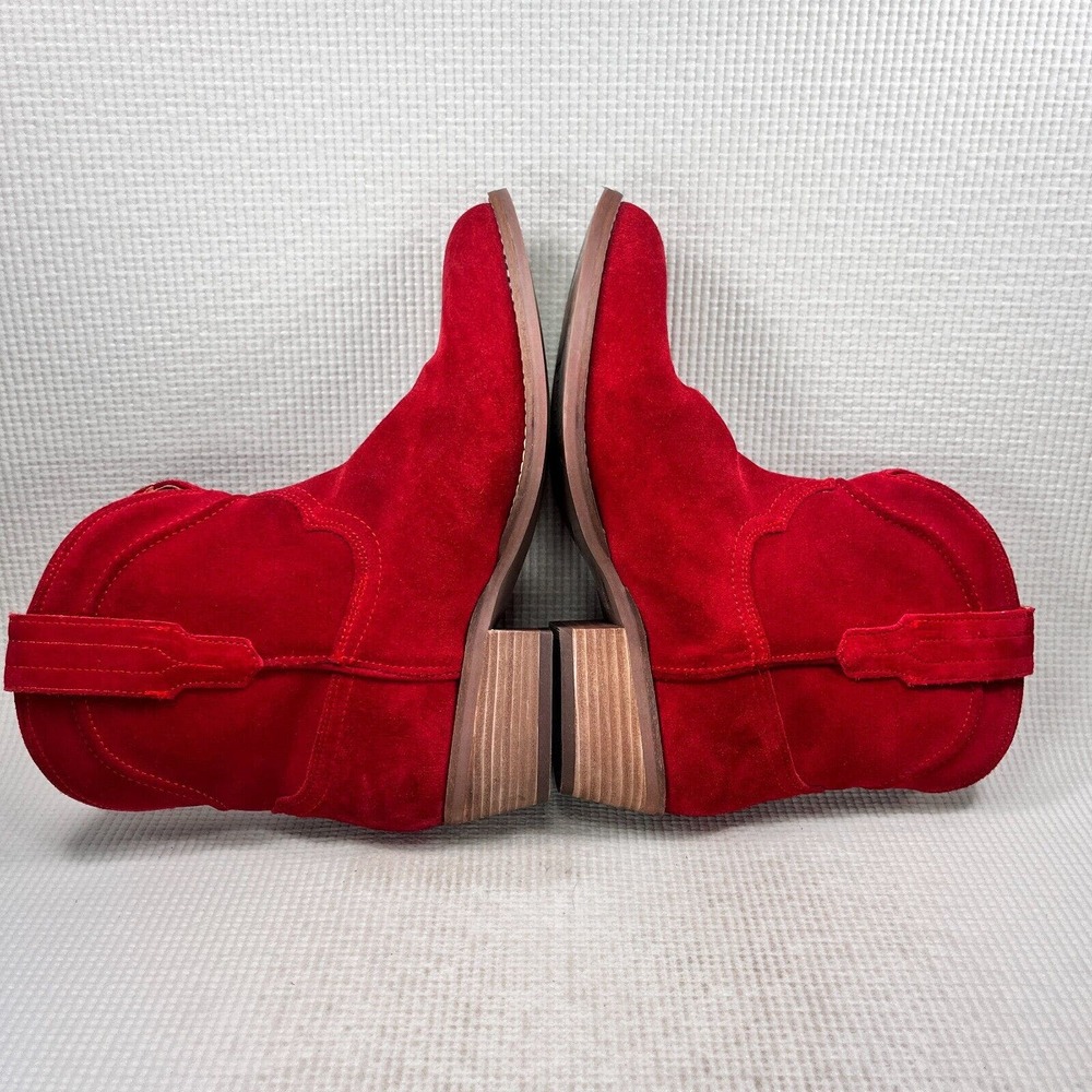 Dingo Tumbleweed Boots Women's 9 Red Suede Leather Lined Mid Calf Cowboy Booties - Picture 7 of 9